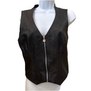 VTG  Casual Corner 100% Leather Zipper Grunge Goth Moto Vest Sz S  Y2K Motorcycl